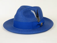 Men's Milani Straw Braided Fedora Hat Soft Crushable FDS-002 Solid Royal Blue