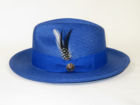 Men's Milani Straw Braided Fedora Hat Soft Crushable FDS-002 Solid Royal Blue