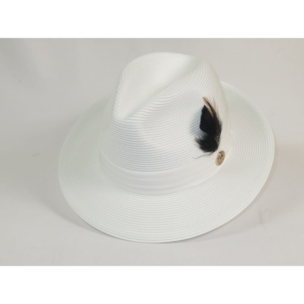 Men's Milani Straw Braided Fedora Hat Soft Crushable FDS-002 Solid White