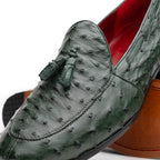 Aubiere Genuine Ostrich Quill Tassel Loafers Shoes Forest Green