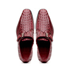 Luigi Genuine Caiman Crocodile Dress Monk Strap Shoes Wine