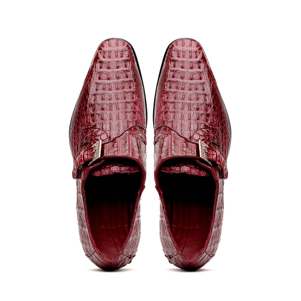 Luigi Genuine Caiman Crocodile Dress Monk Strap Shoes Wine