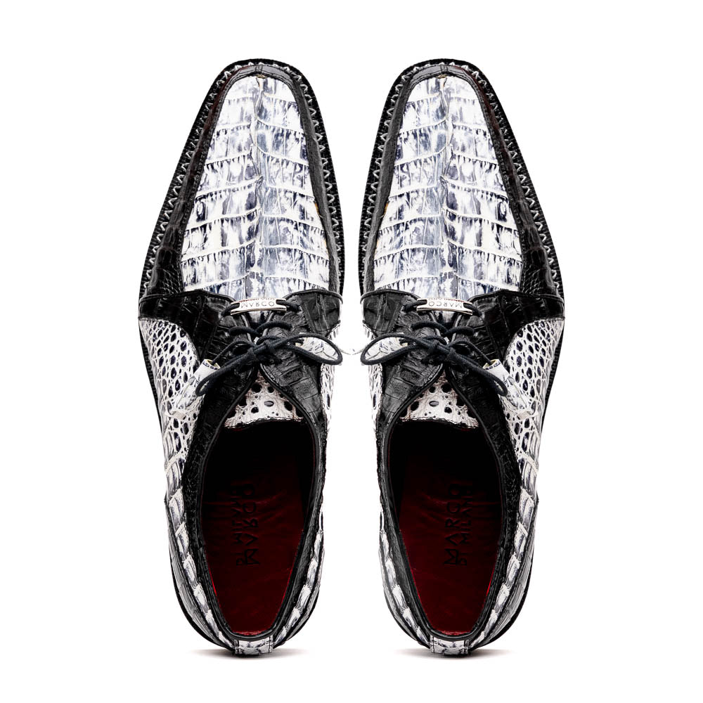 Caribe Genuine Hornback Caiman Crocodile Dress Shoes Newspaper / Black