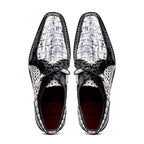 Caribe Genuine Hornback Caiman Crocodile Dress Shoes Newspaper / Black