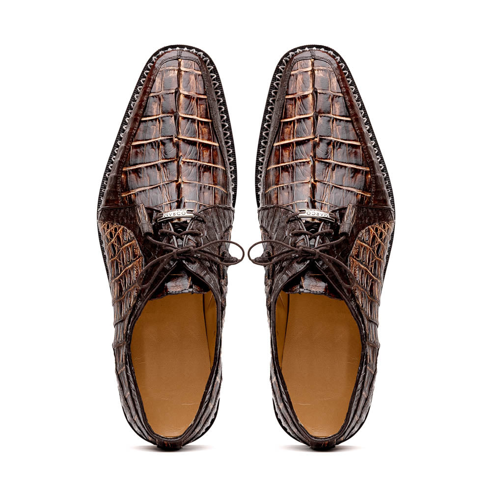 Caribe Rustic Genuine Caiman Crocodile Dress Shoes Derby Orix / Brown