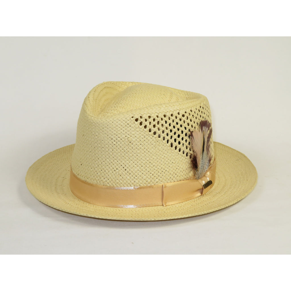 Men's Bruno Capelo Genuine Straw Hat Fedora Geneva Panama GA627 Natural