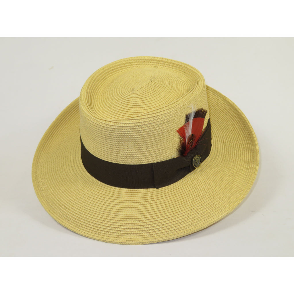 Men Bruno Capelo Braid Straw Hat Wide Brim GAMBLER GAMS202 Natural/Brown