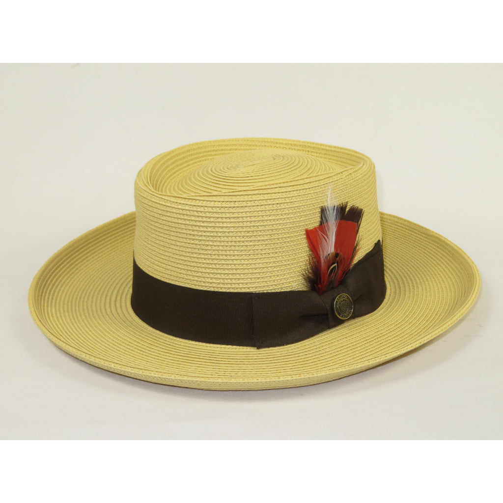 Men Bruno Capelo Braid Straw Hat Wide Brim GAMBLER GAMS202 Natural/Brown