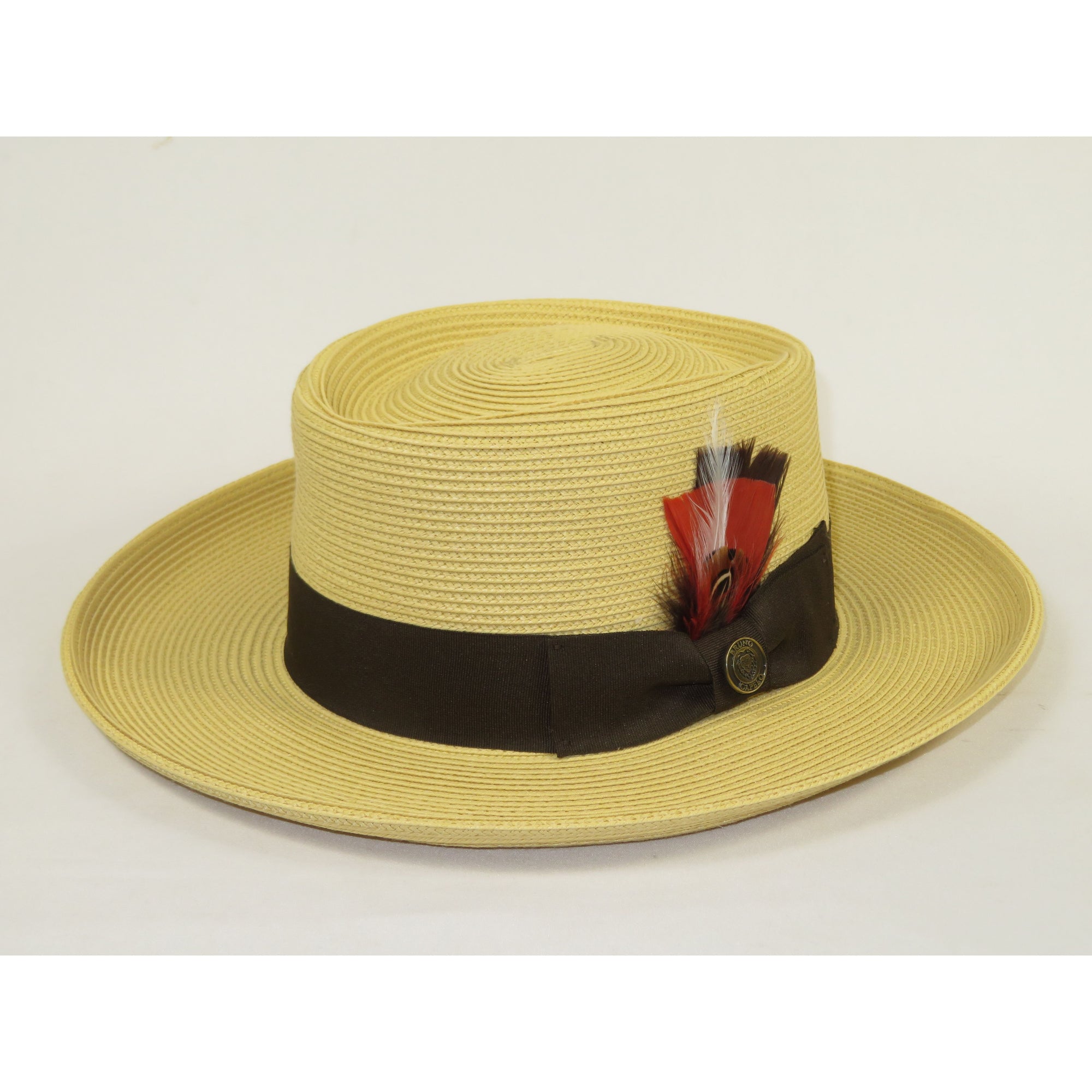 Men Bruno Capelo Braid Straw Hat Wide Brim GAMBLER GAMS202 Natural/Brown