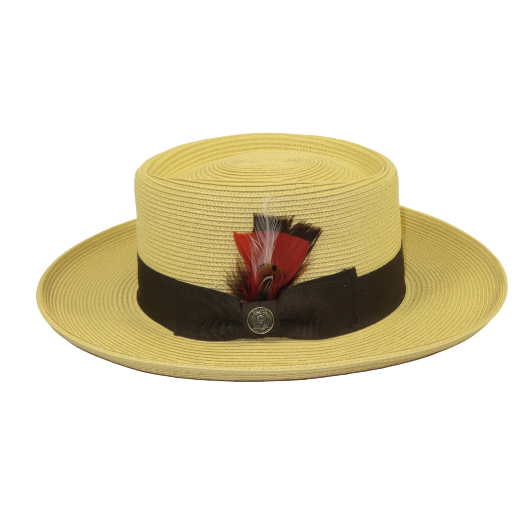 Men Bruno Capelo Braid Straw Hat Wide Brim GAMBLER GAMS202 Natural/Brown