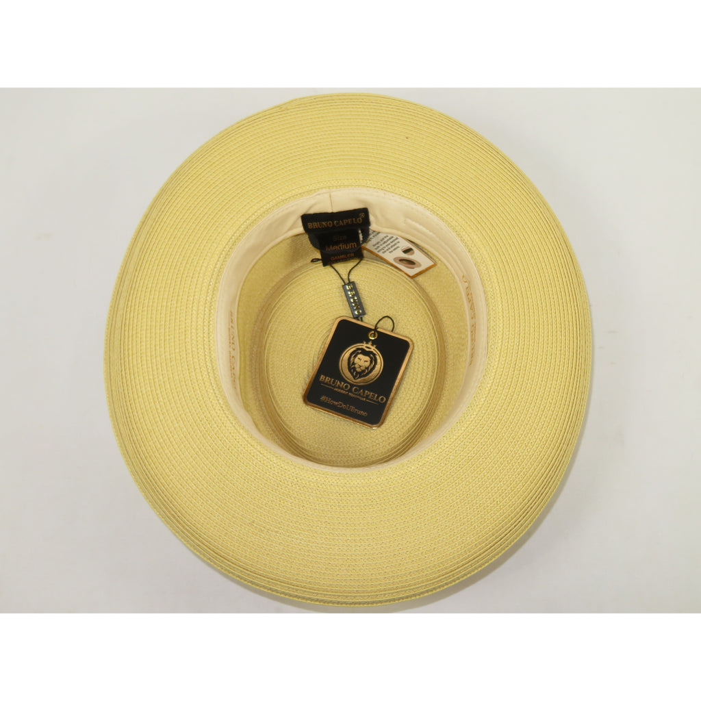 Men Bruno Capelo Braid Straw Hat Wide Brim GAMBLER GAMS202 Natural/Brown