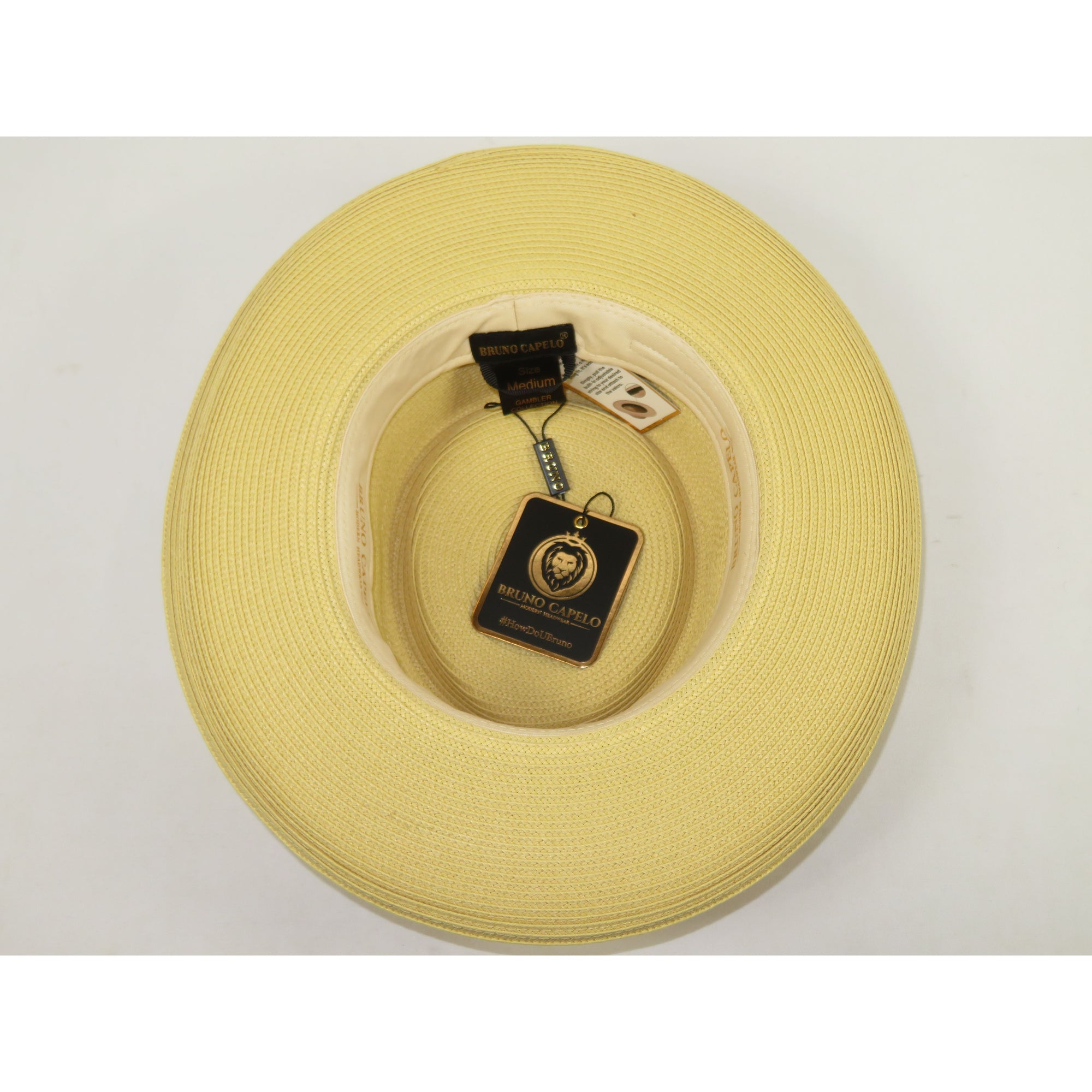 Men Bruno Capelo Braid Straw Hat Wide Brim GAMBLER GAMS202 Natural/Brown