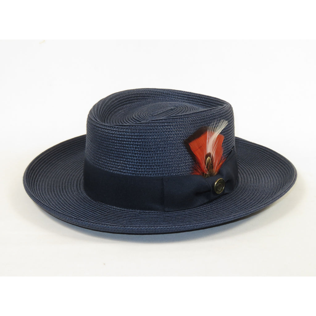 Men Bruno Capelo Braid Straw Style Spring Hat Wide Brim GAMBLER GAMS203 Navy