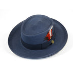 Men Bruno Capelo Braid Straw Style Spring Hat Wide Brim GAMBLER GAMS203 Navy