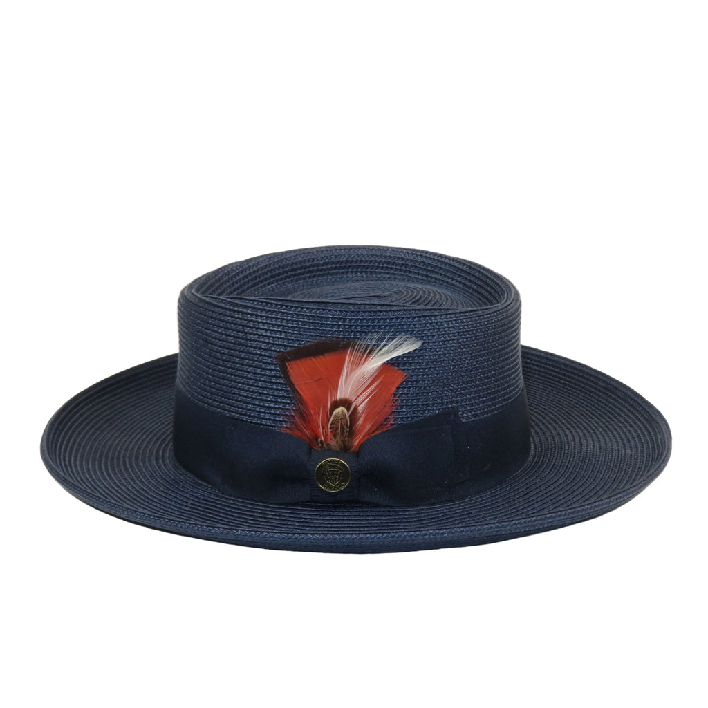 Men Bruno Capelo Braid Straw Style Spring Hat Wide Brim GAMBLER GAMS203 Navy