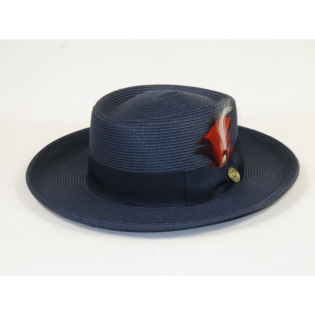 Men Bruno Capelo Braid Straw Style Spring Hat Wide Brim GAMBLER GAMS203 Navy
