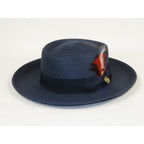 Men Bruno Capelo Braid Straw Style Spring Hat Wide Brim GAMBLER GAMS203 Navy