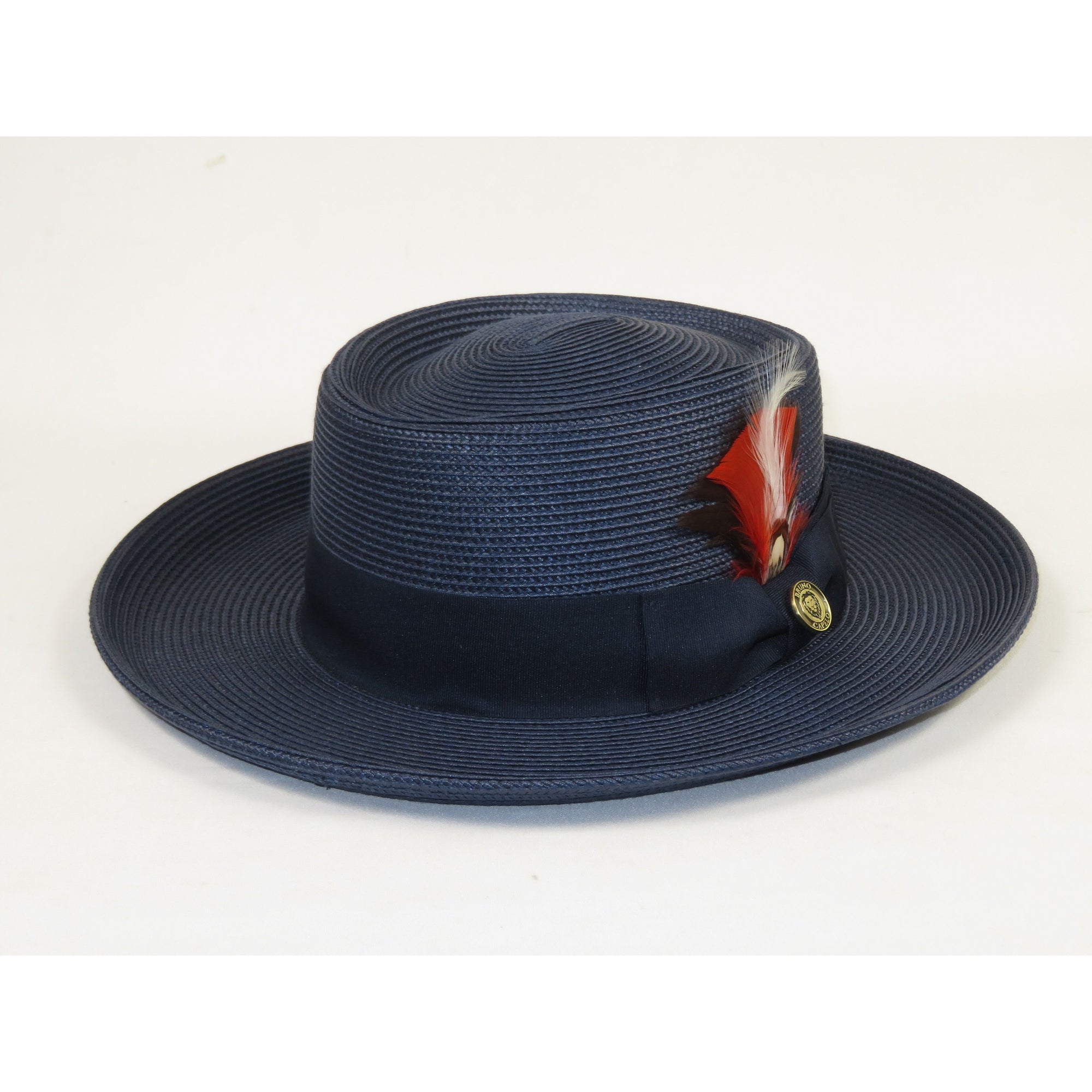 Men Bruno Capelo Braid Straw Style Spring Hat Wide Brim GAMBLER GAMS203 Navy