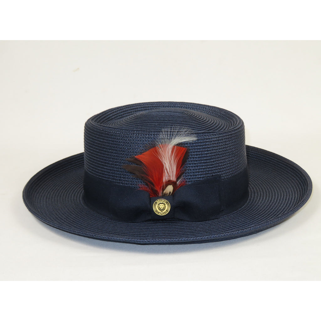 Men Bruno Capelo Braid Straw Style Spring Hat Wide Brim GAMBLER GAMS203 Navy