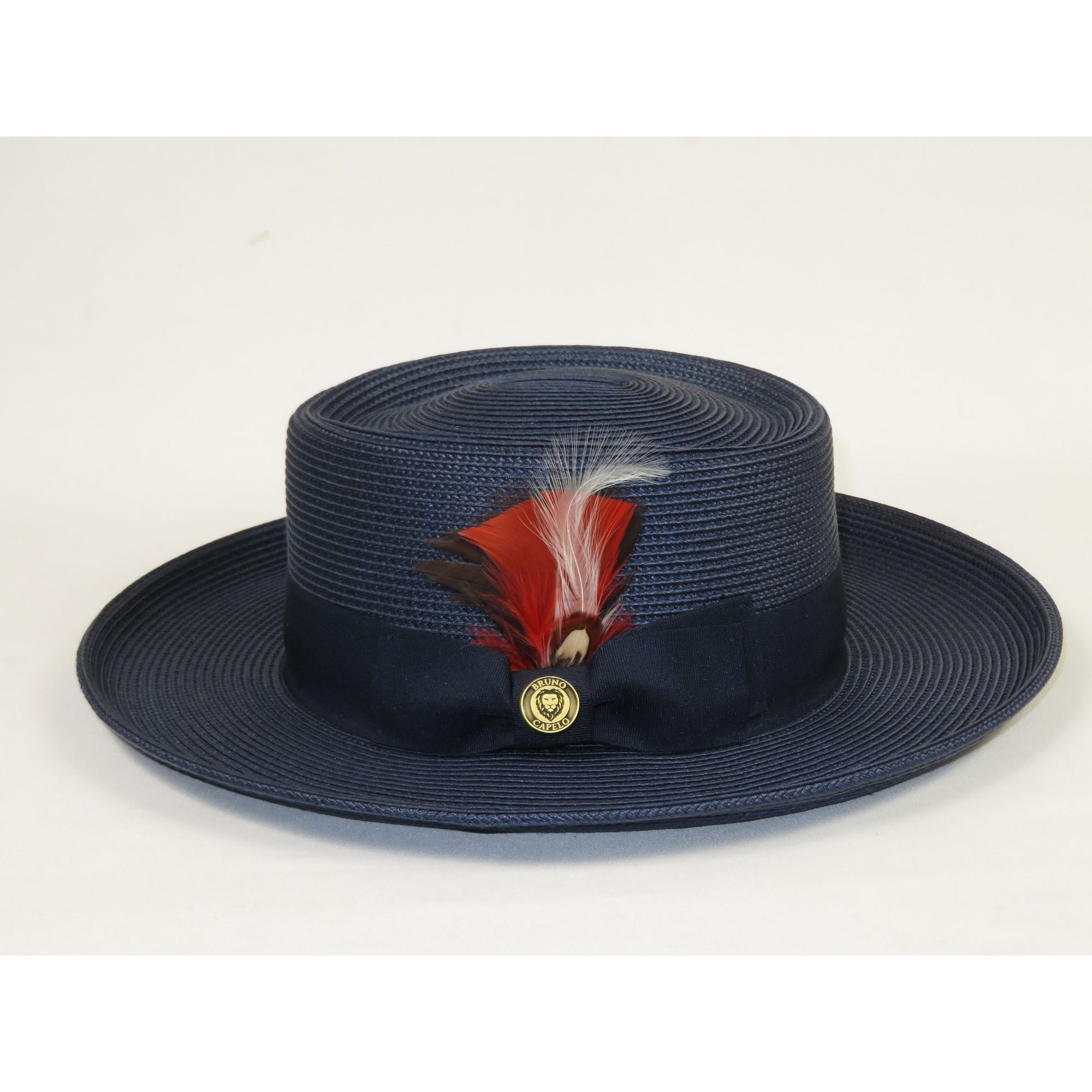 Men Bruno Capelo Braid Straw Style Spring Hat Wide Brim GAMBLER GAMS203 Navy