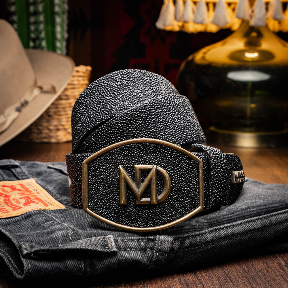 GEORGIA Genuine Stingray Skin Western Belt Black