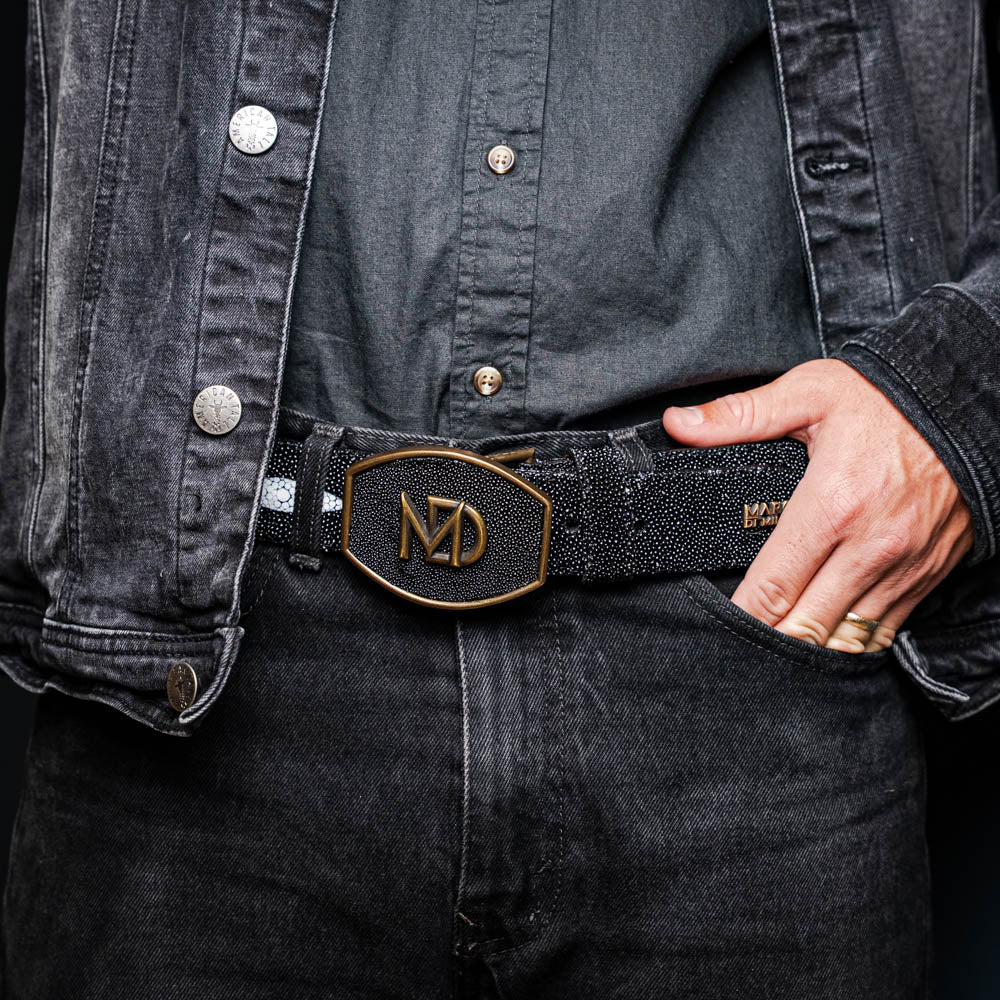 GEORGIA Genuine Stingray Skin Western Belt Black