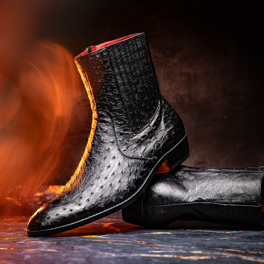 GIORGIO Genuine Ostrich Chelsea Boot Black