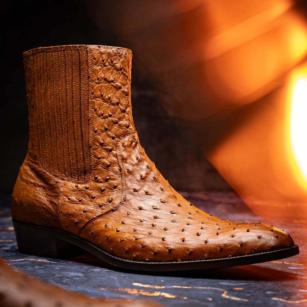 Men's Shoes Genuine full-quill ostrich leather GIORGIO Chelsea Boot Brandy