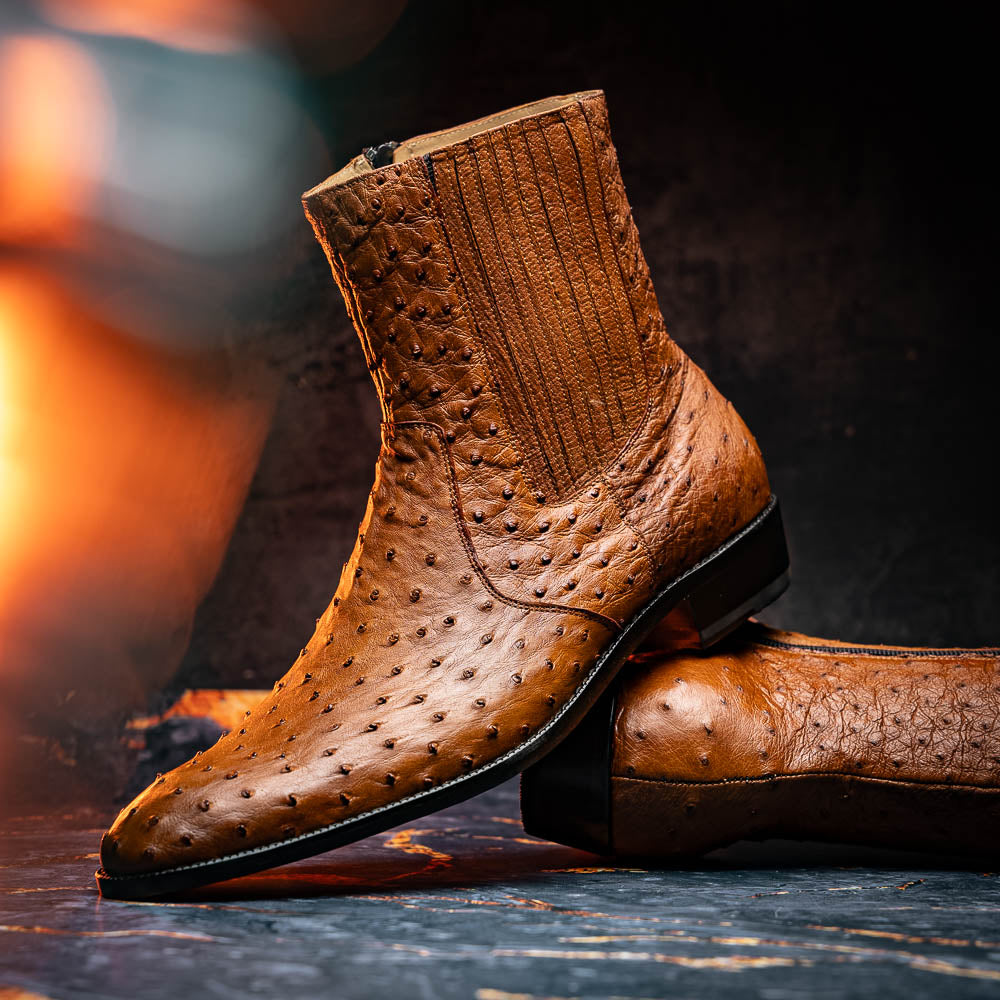 Men's Shoes Genuine full-quill ostrich leather GIORGIO Chelsea Boot Brandy