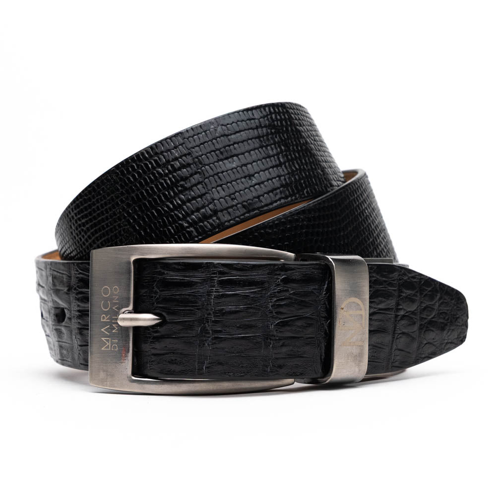 Giovanni Genuine Exotic Lizard Ring Ciman Belly Belt Black