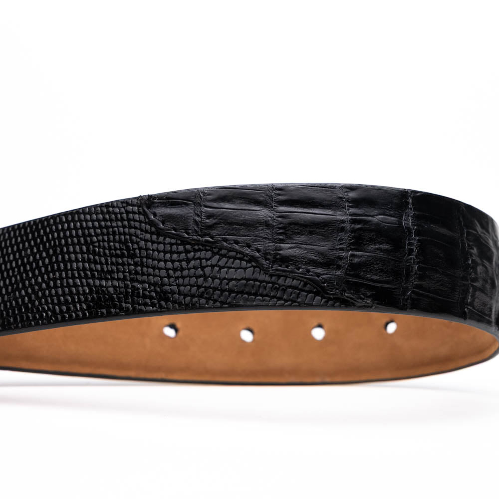Giovanni Genuine Exotic Lizard Ring Ciman Belly Belt Black
