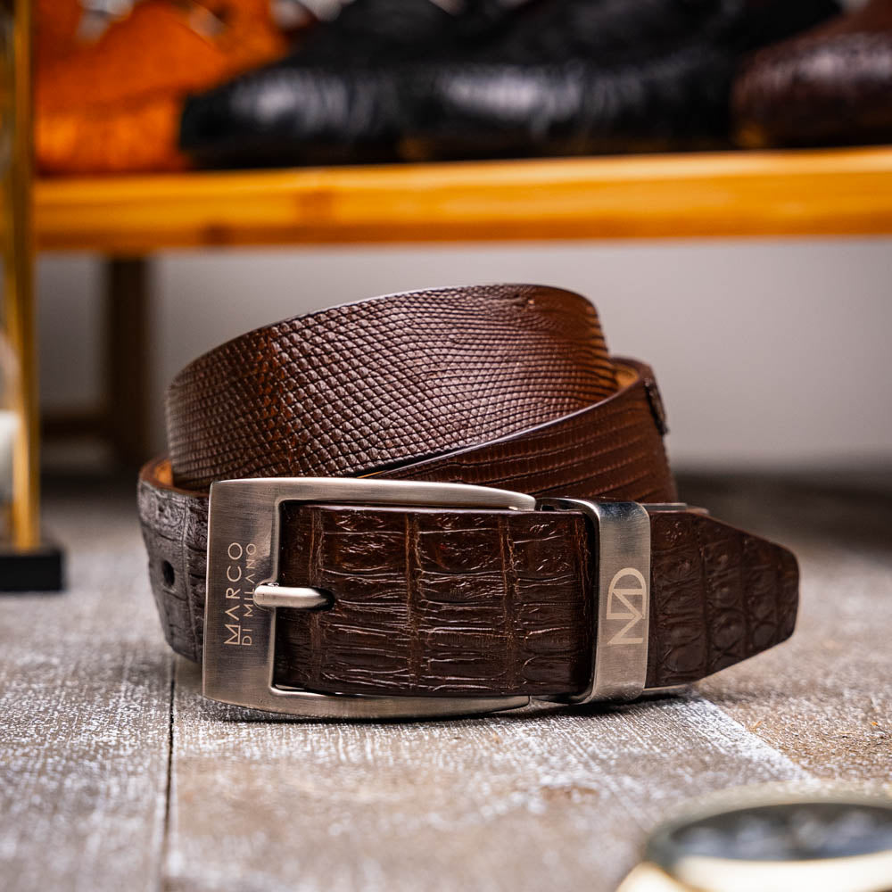 Giovanni Genuine Exotic Lizard Ring Caiman Belly Belt Brown