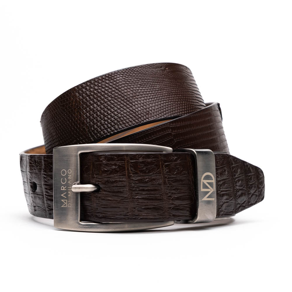 Giovanni Genuine Exotic Lizard Ring Caiman Belly Belt Brown