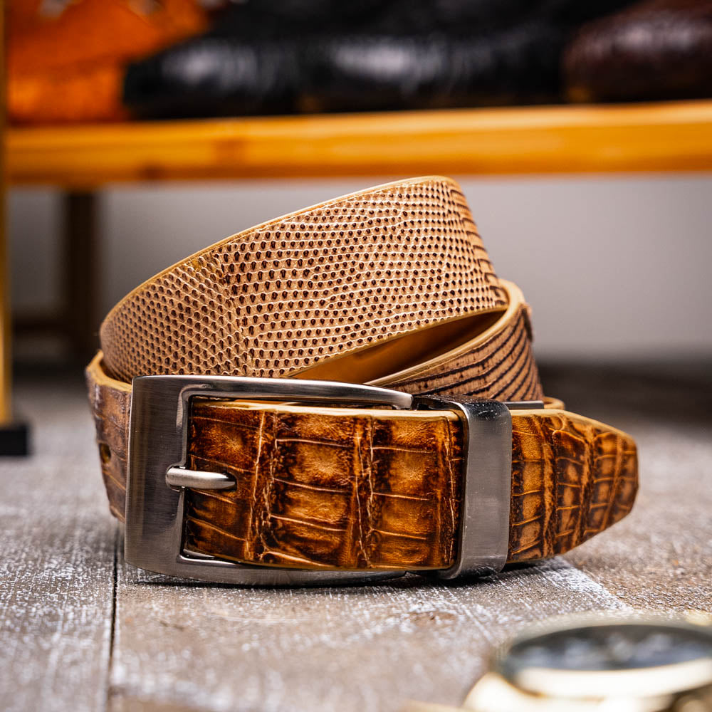 Giovanni Genuine Exotic Lizard Ring Caiman Belly Belt Pantano Orix