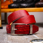 Giovanni Genuine Exotic Lizard Ring-Caiman Belly belt Red