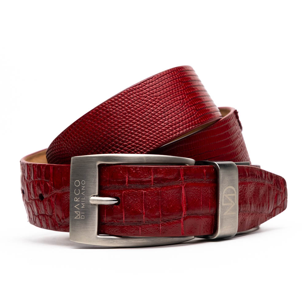 Giovanni Genuine Exotic Lizard Ring-Caiman Belly belt Red