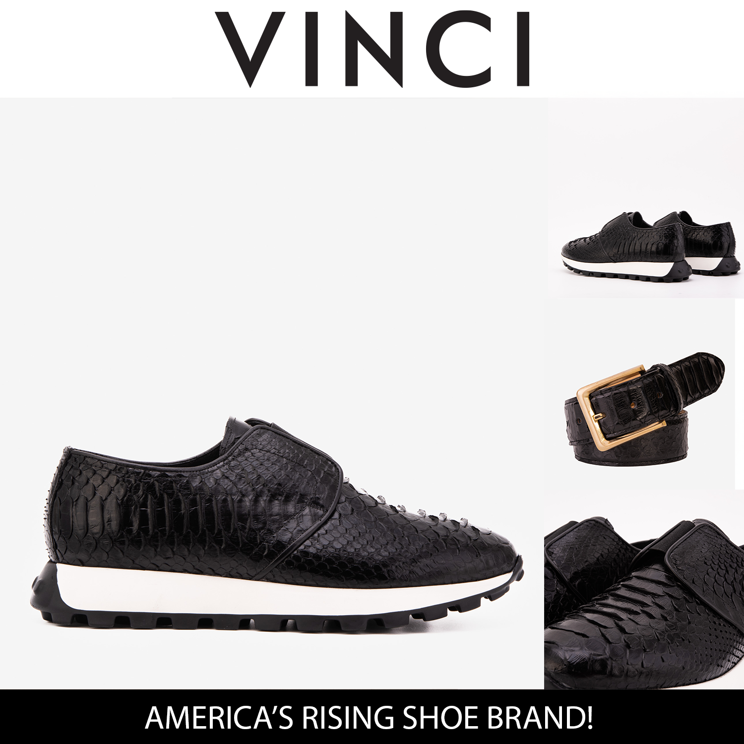 The Obsidian Black Snake Leather Men Sneaker