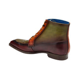 Belvedere Greco Burgundy Olive Brandy Ostrich Quill Italian Leather Boots R79