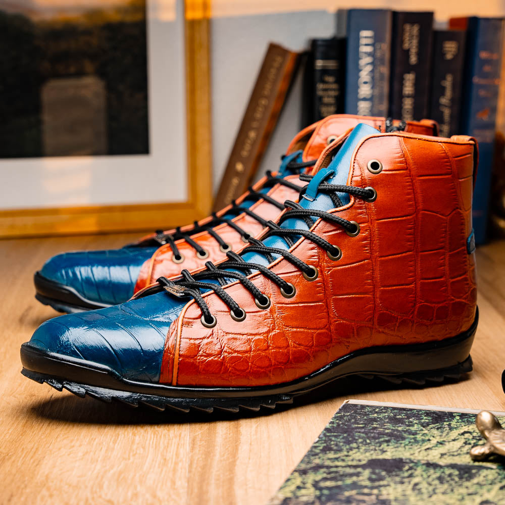Genuine Crocodile Shoes By Marco Di Milano Hermond Blue Jeans/Honey