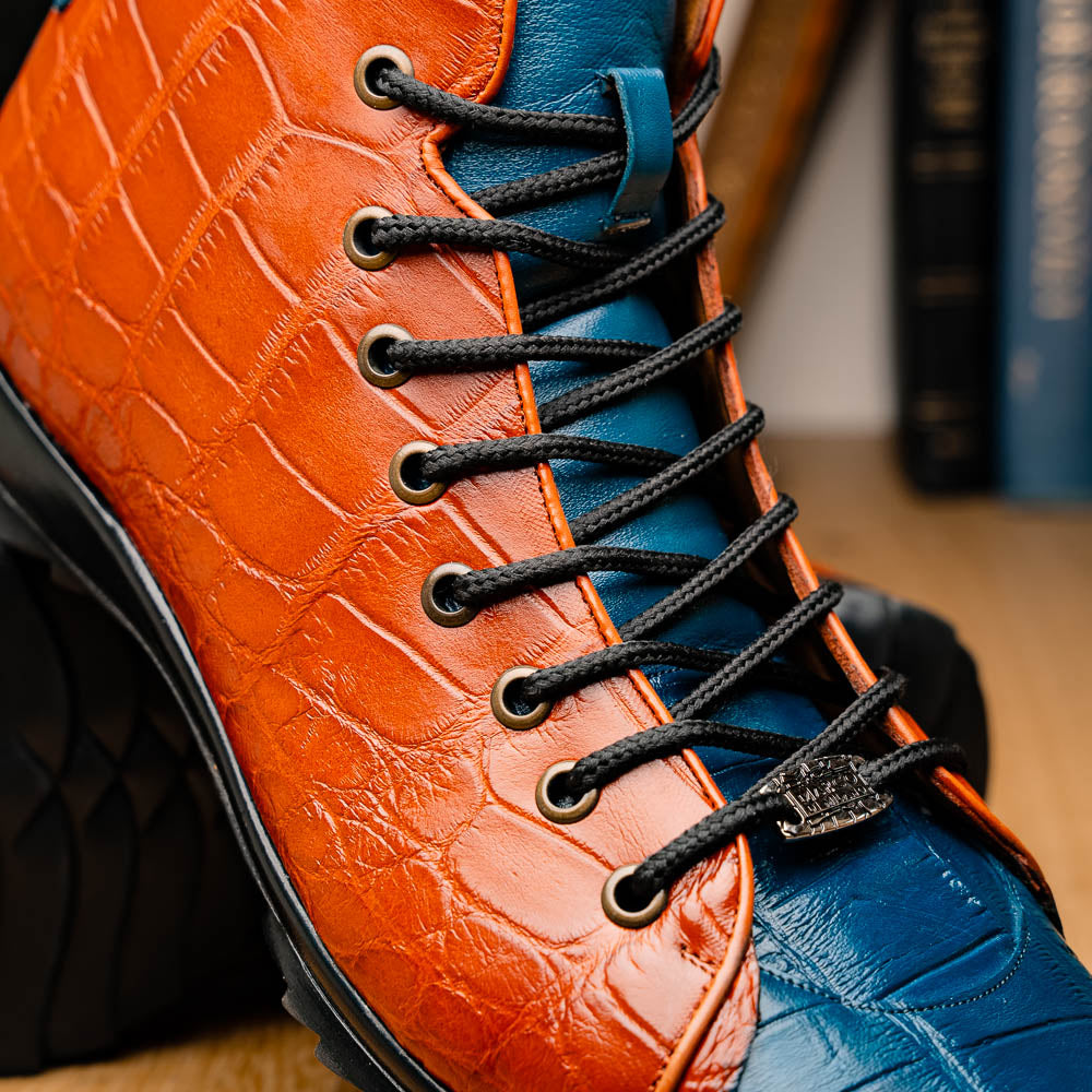 Genuine Crocodile Shoes By Marco Di Milano Hermond Blue Jeans/Honey