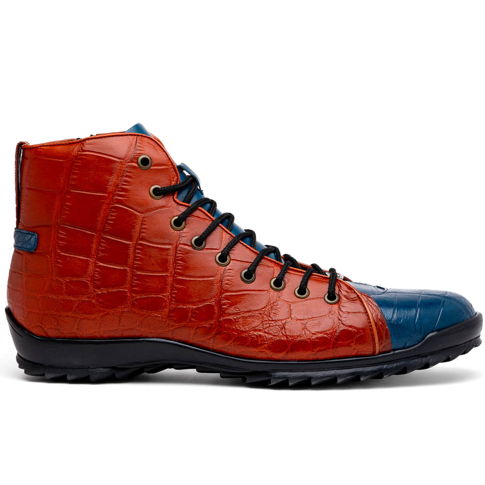 Genuine Crocodile Shoes By Marco Di Milano Hermond Blue Jeans/Honey