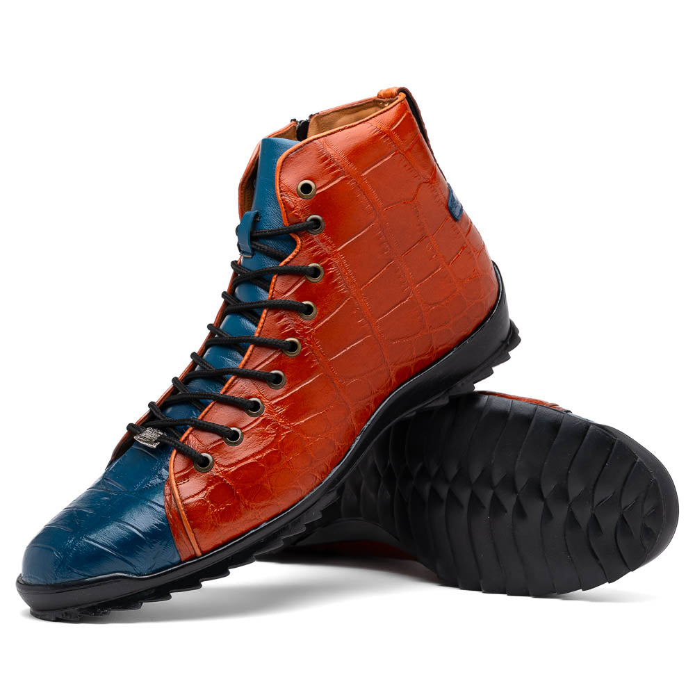 Genuine Crocodile Shoes By Marco Di Milano Hermond Blue Jeans/Honey