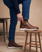 Vinci The Stealth Wingtip Buckle Tan Leather Men Boot