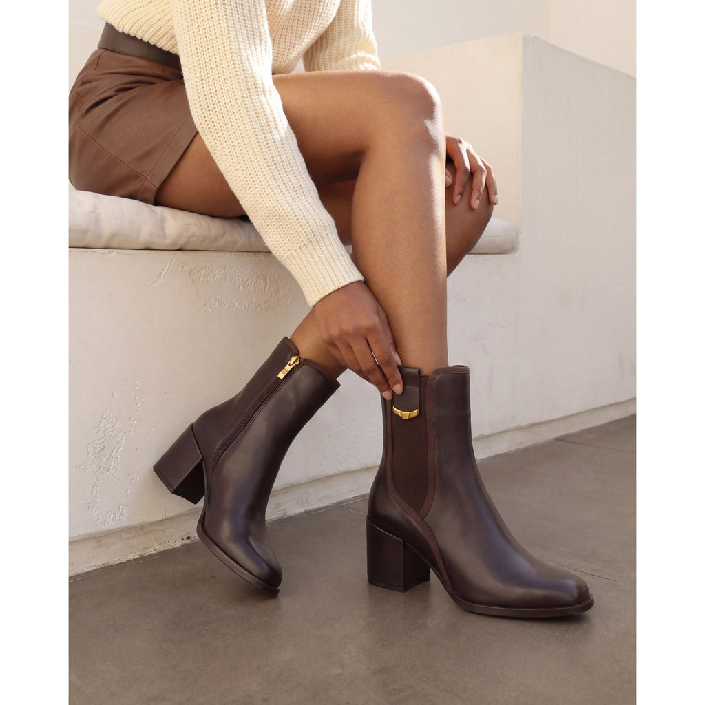 The Kensington Brown Leather Block Heel Women’s Mid-Calf Boot