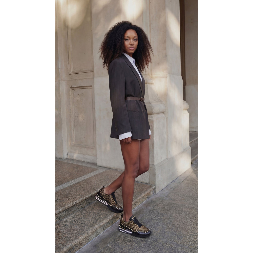 The Aurelia Black Gold Woven Leather Women Sneaker