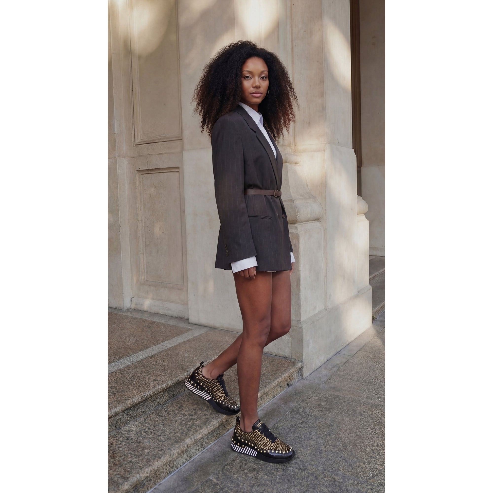 The Aurelia Black Gold Woven Leather Women Sneaker