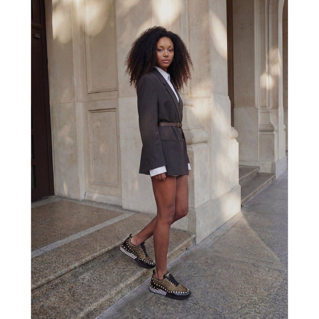 The Aurelia Black Gold Woven Leather Women Sneaker
