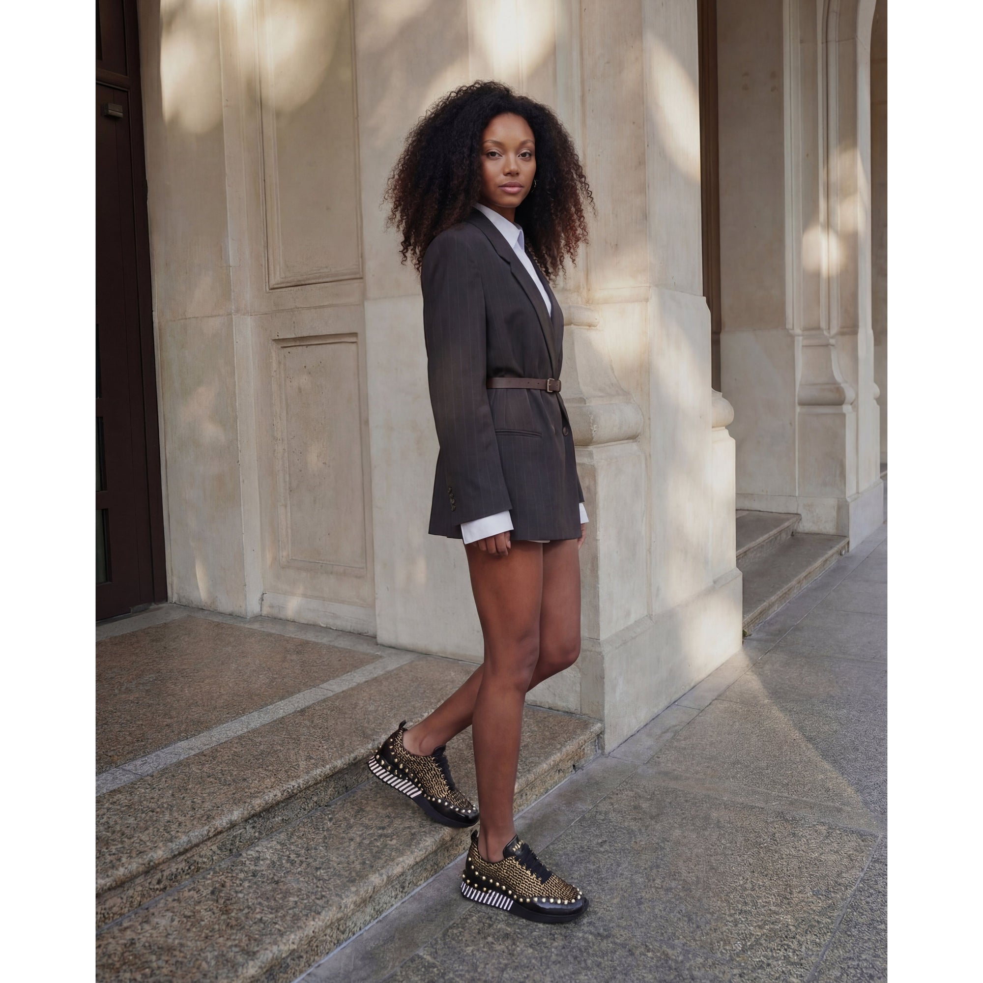 The Aurelia Black Gold Woven Leather Women Sneaker