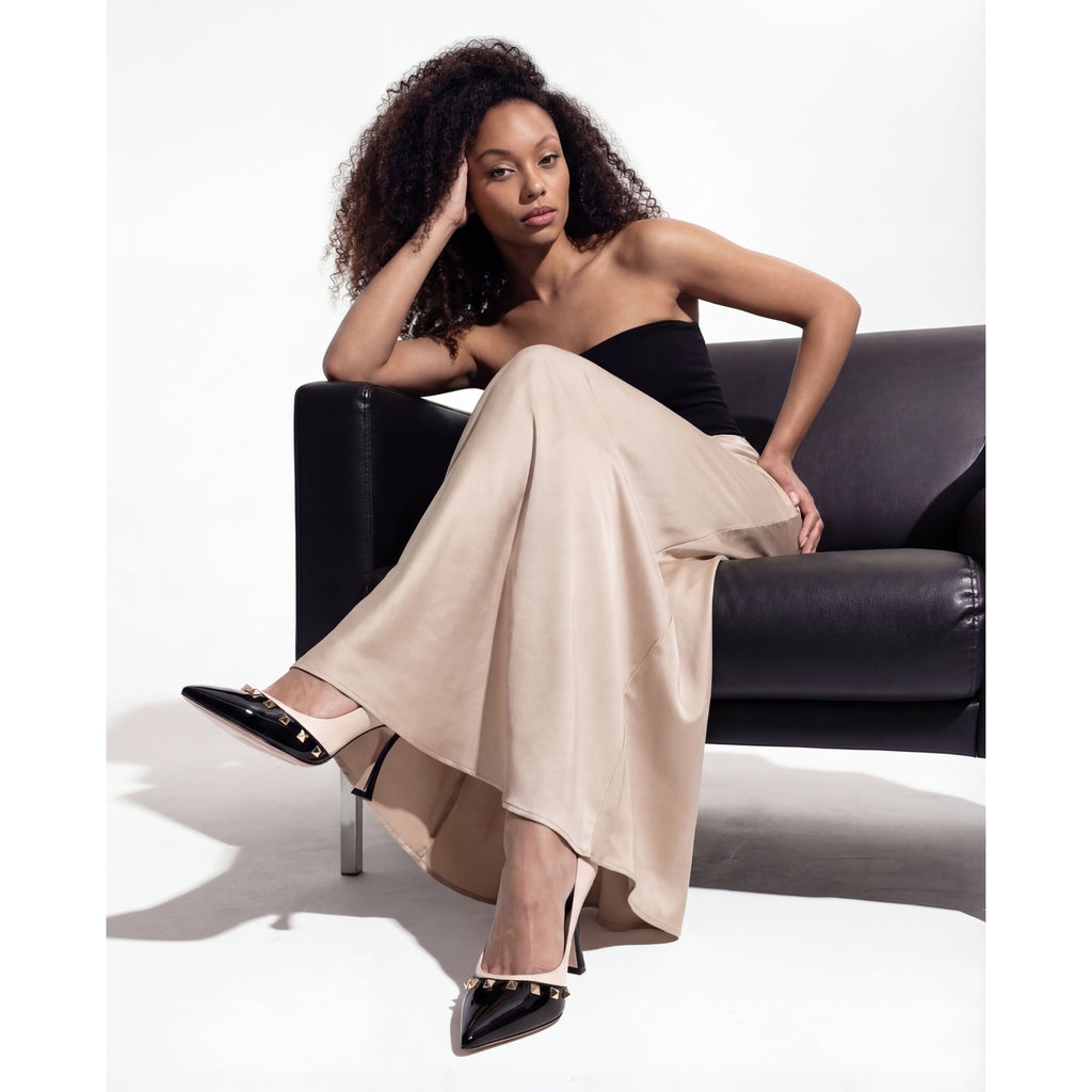 The Bella Vita Studded Beige & Black Leather Pump Women Shoe