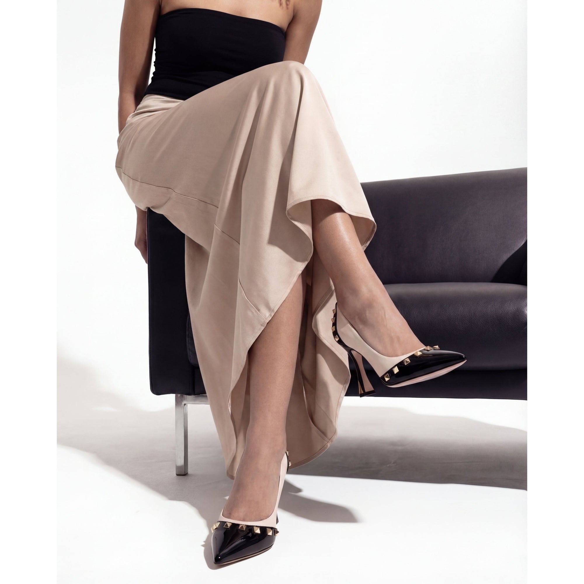 The Bella Vita Studded Beige & Black Leather Pump Women Shoe
